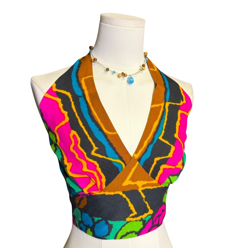 Handmade Abstract Multi-Color Halter Crop Top boho fairy